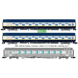 SNCF, pack 3 unités Train Expo, coffret 1, 2 x voiture couchettes T2 + voiture bar, ép. VI